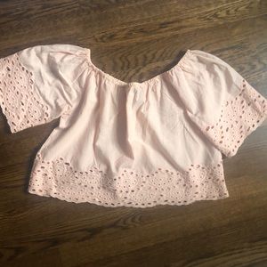 Baby pink off the shoulder crop top
